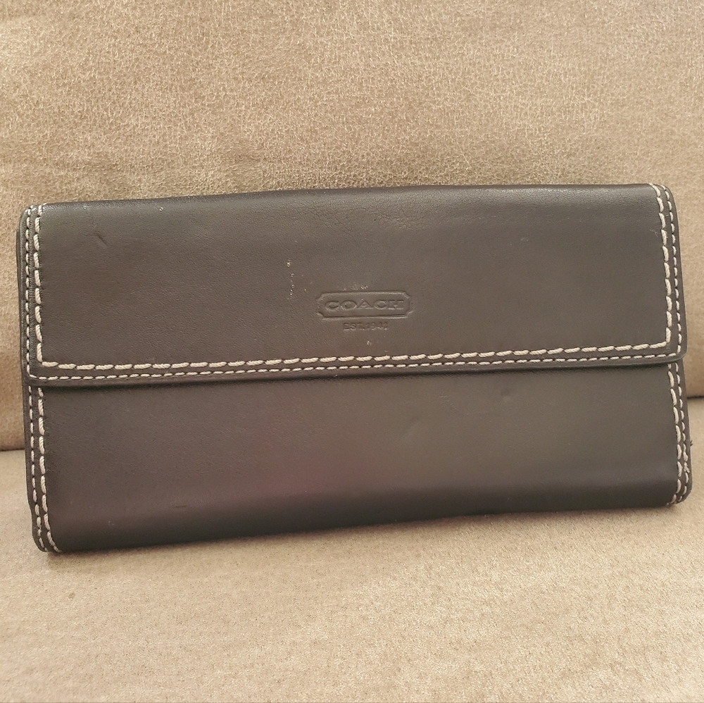 Coach Silver and Black Turnlock Leather Checkbook Wallet Unused With Tags - Picture 3 of 13